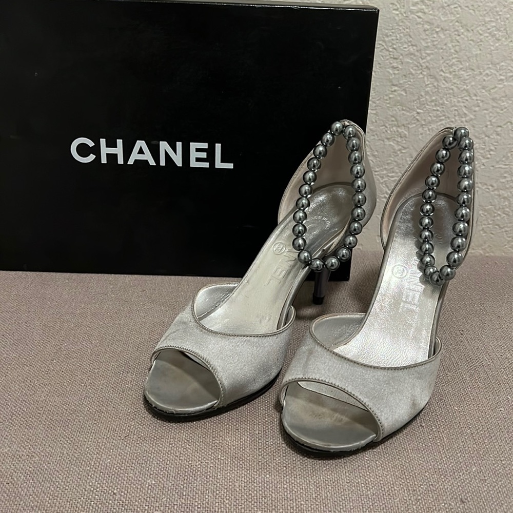 Chanel Pearl strap satin sandal